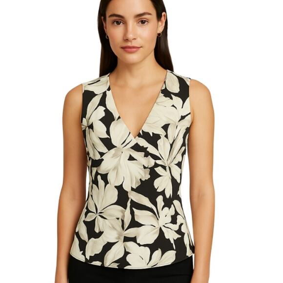 Banana Republic Floral Silk Sleeveless Blouse in Kohl – EUC Size 4 - Picture 1 of 5